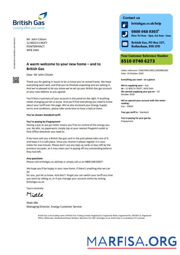 Blank United Kingdom British Gas utility bill template in Word and PDF format, version 2